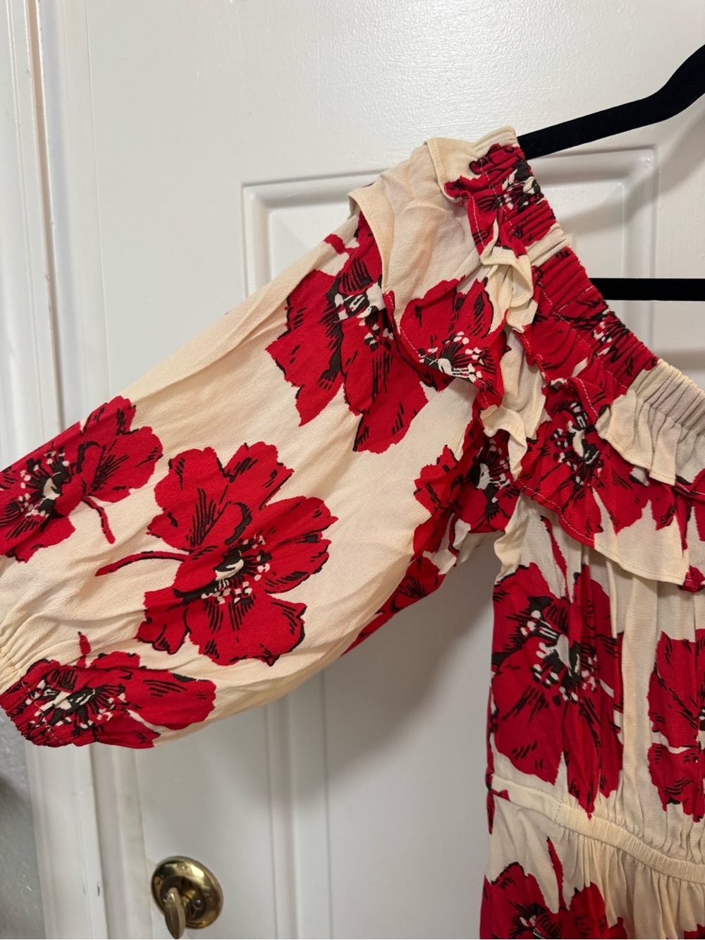 ba&sh Kiara Floral Print Dress Off Shoulder Red Beige Size Small $315 - Picture 5 of 11
